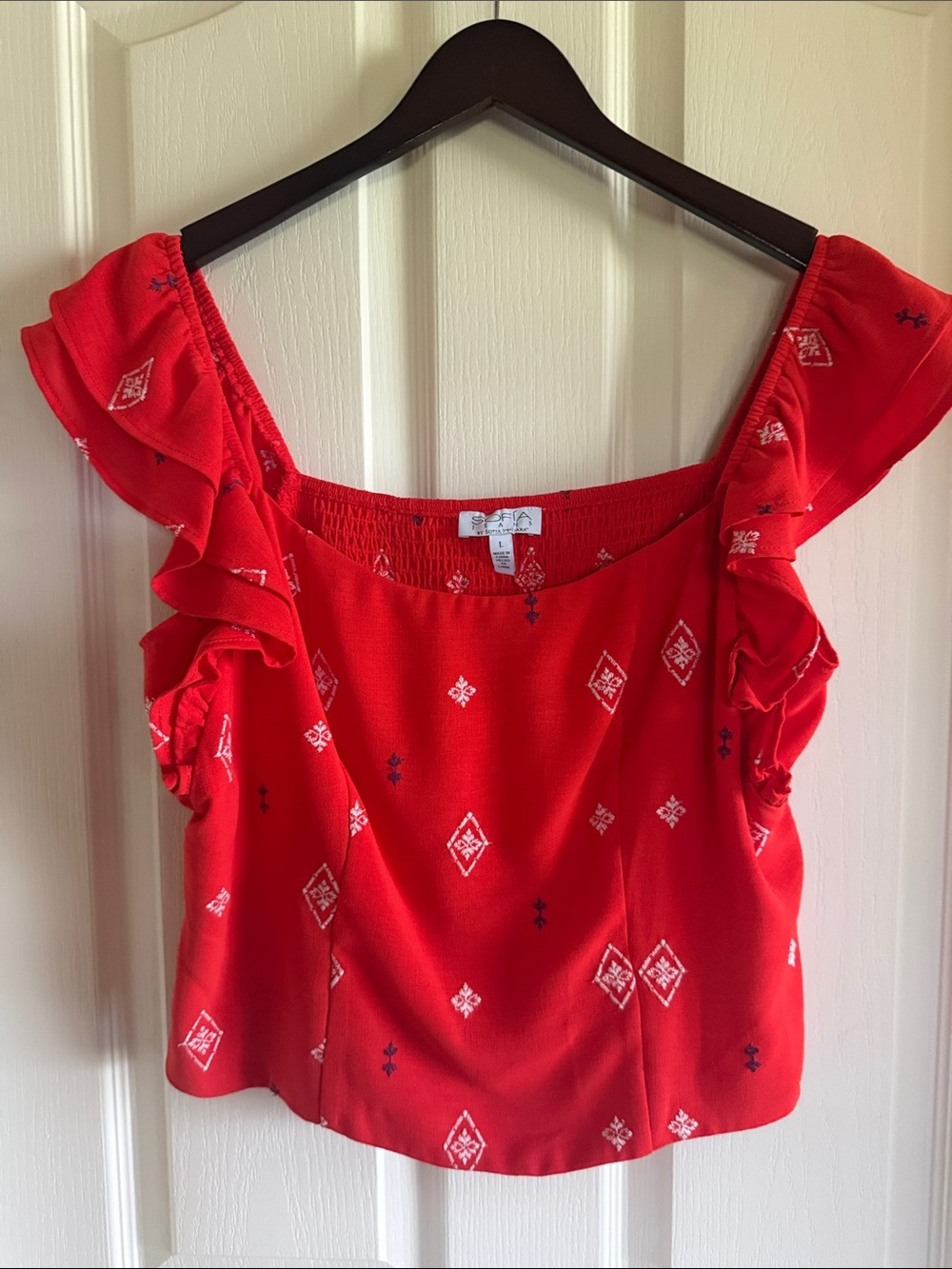 NWOT sofia by sofia vergara Red Embroidered Ruffle Sleeve Top